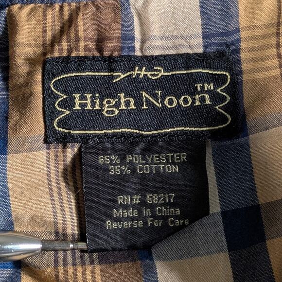 High Noon Mens XL Brown Plaid Pearl Snap Short Sleeves Pockets Rodeo Western - Picture 4 of 12